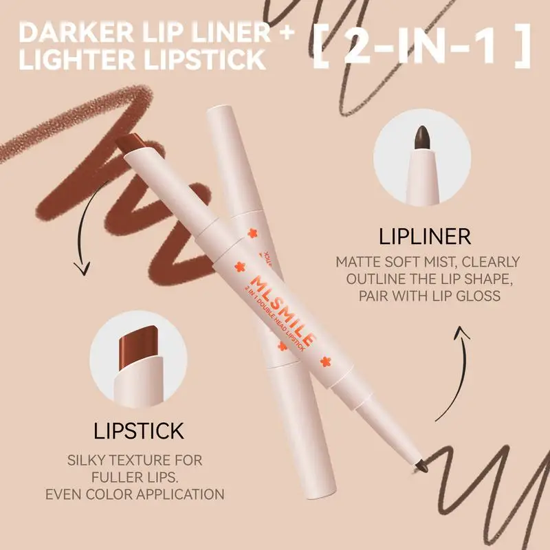 Lipliner En Lippenstift Combo Dubbel Eindigde 2 In 1 Make-Up Lippenstift Potlood Langdurige Lipliner Make-Up Cosmetica Schoonheidsverzorging Tool