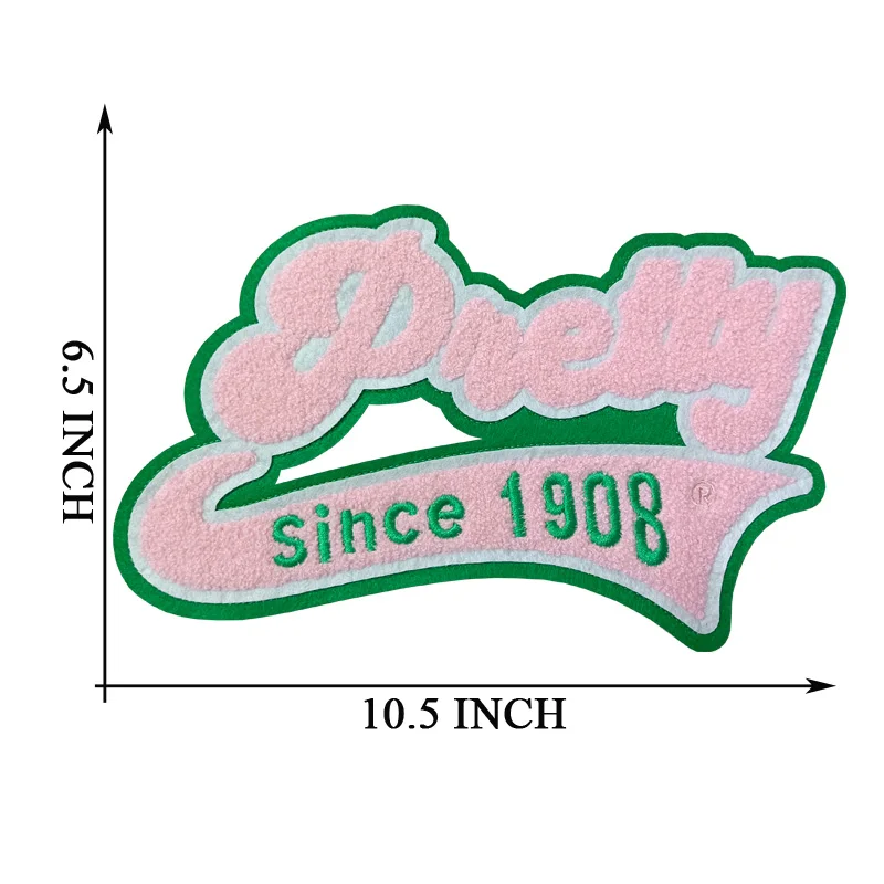 Pretty-Chenille Iron-on Heat Press Patch for Jacket, Alpha Kappa Alpha AKA Sorority, Pink and Green, Since 1908