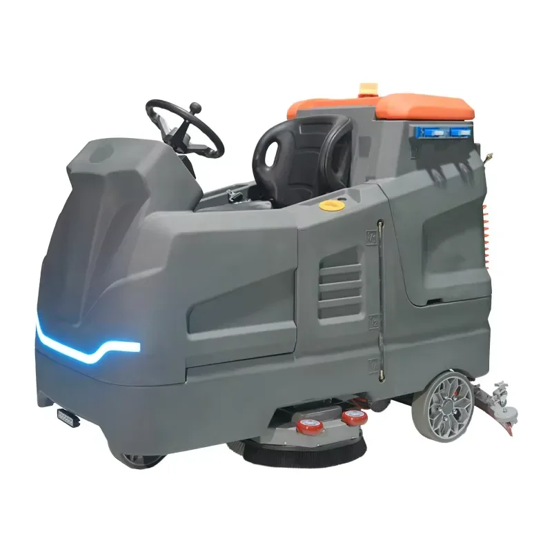 Heavy Ride on Floor Scrubber With Dual Brush Deck for Large Warehouse and Industrial Facility Cleaning
