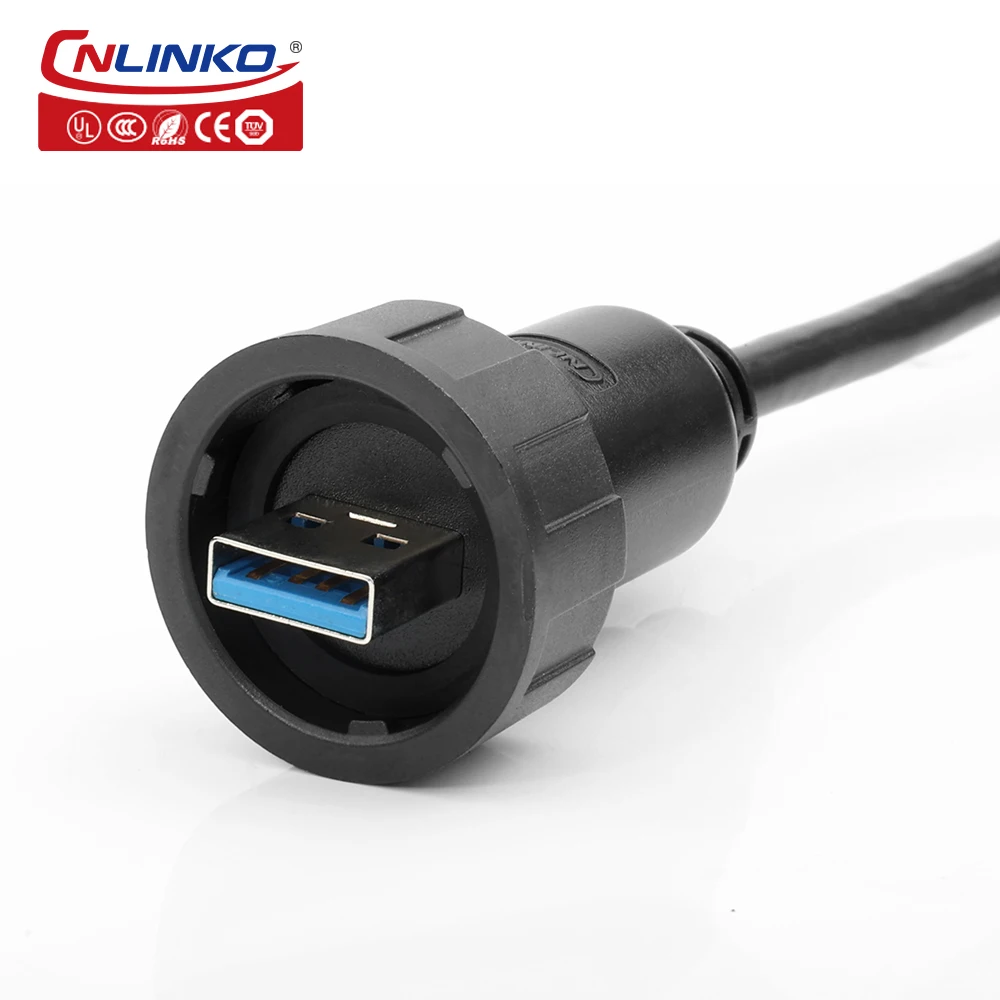CNLINKO Upgraded 3-point Buckle Waterproof USB2.0 USB3.0 Charging Port Power Cable Connector USB Data Interface Wire Connector