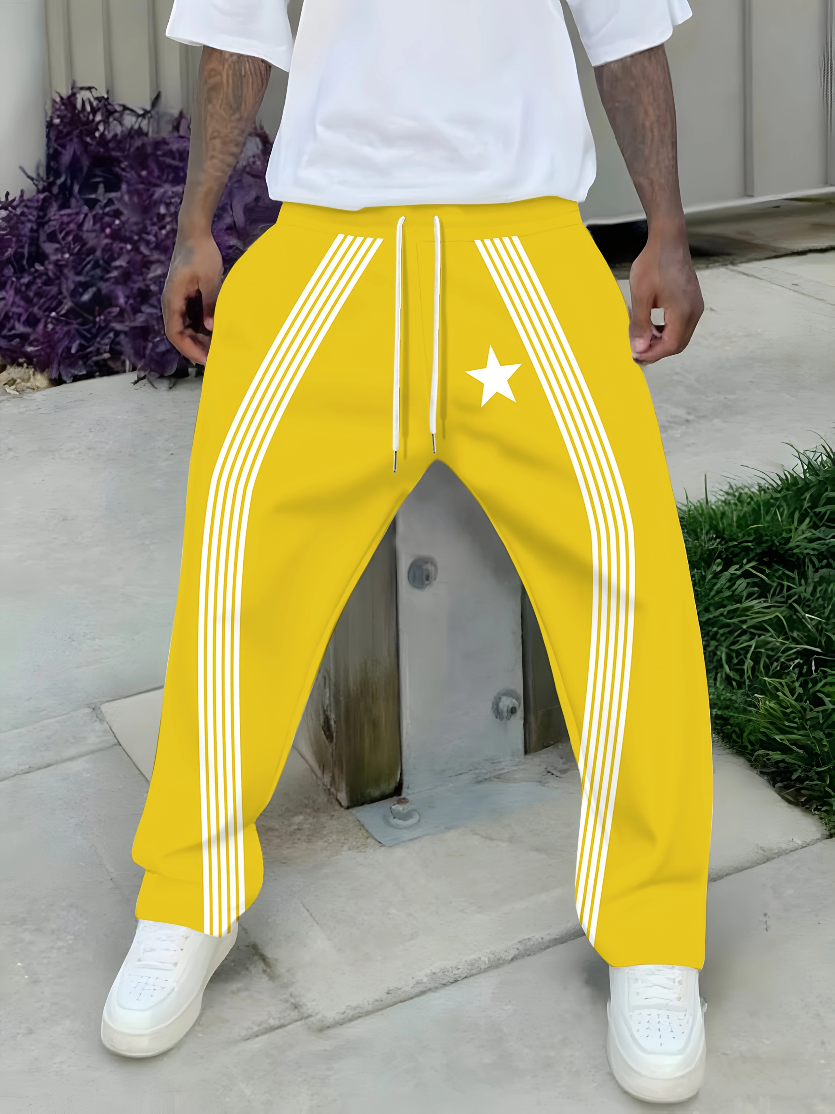 2026 Sommer Neue Herren Beige-Grün Sternenmuster Jogginghose Lässige Weite Passform Elastischer Bund Kordelzug Streetwear Sweatpants Kinder – Detail 6