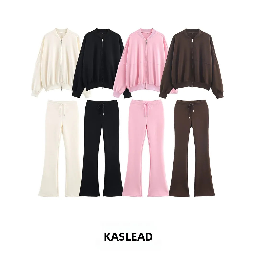 

KASLEAD, новая женская верхняя одежда-пилот Jaet, расклешенные брюки с высокой талией, длинная застежка-молния, осенний комплект Faion 364850 36485