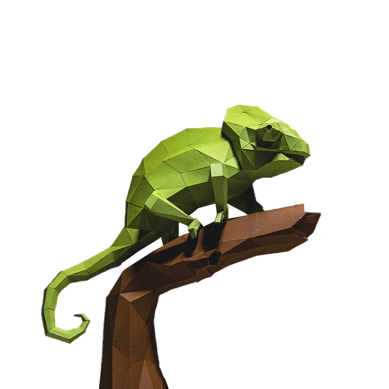 Green Lizard Chameleon Animal Paper Model Home Decor Wall Decoration Papercraft Origami 3D DIY Puzzles Educational Toys