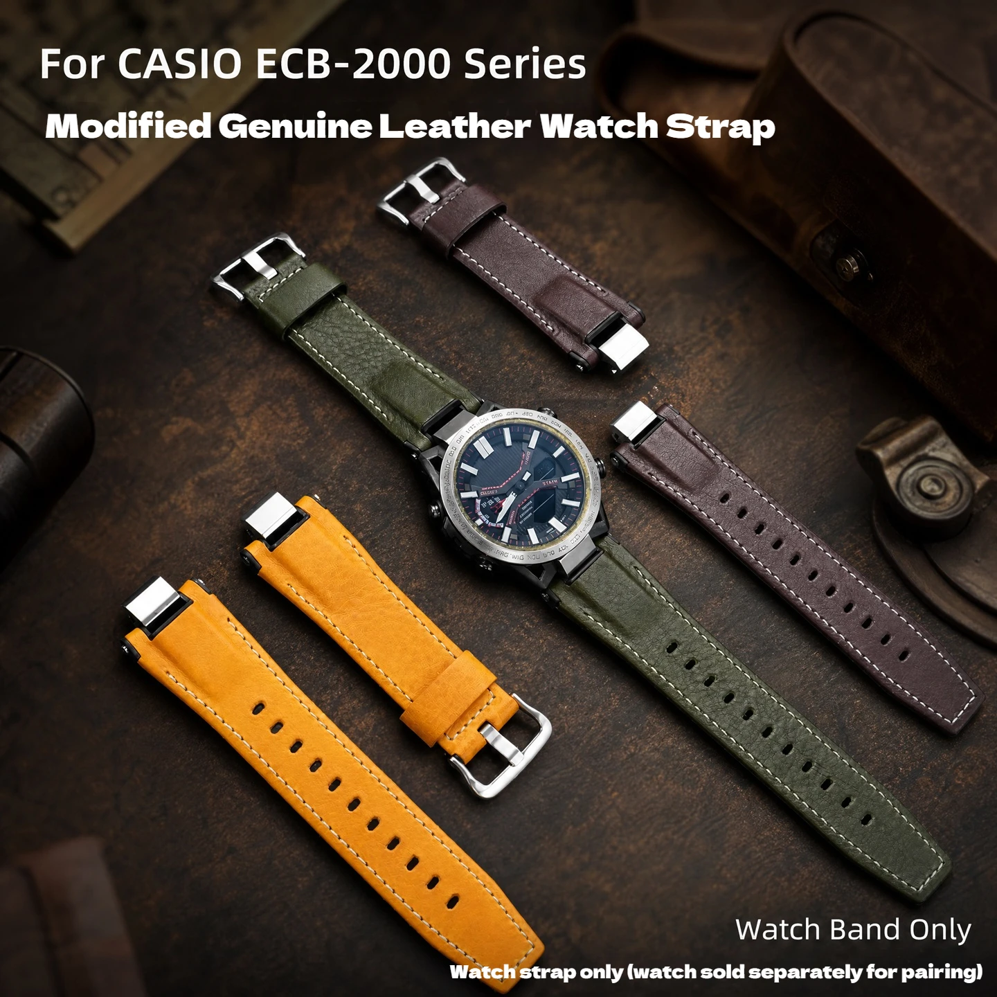 For Casio Edifice ECB-2000 Modified Retro Cowhide Leather Watch Strap ECB2000 Dedicated Special Interface Replacement Watchband