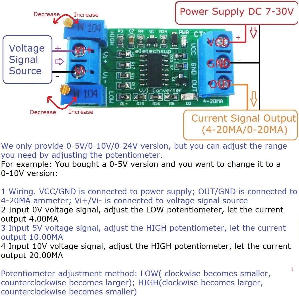 Analog IO Module 0-5V/0-10V to 4-20mA/0-20mA Voltage to Current  Transmitter V/I Linear Converter for PLC RS485 Sensor