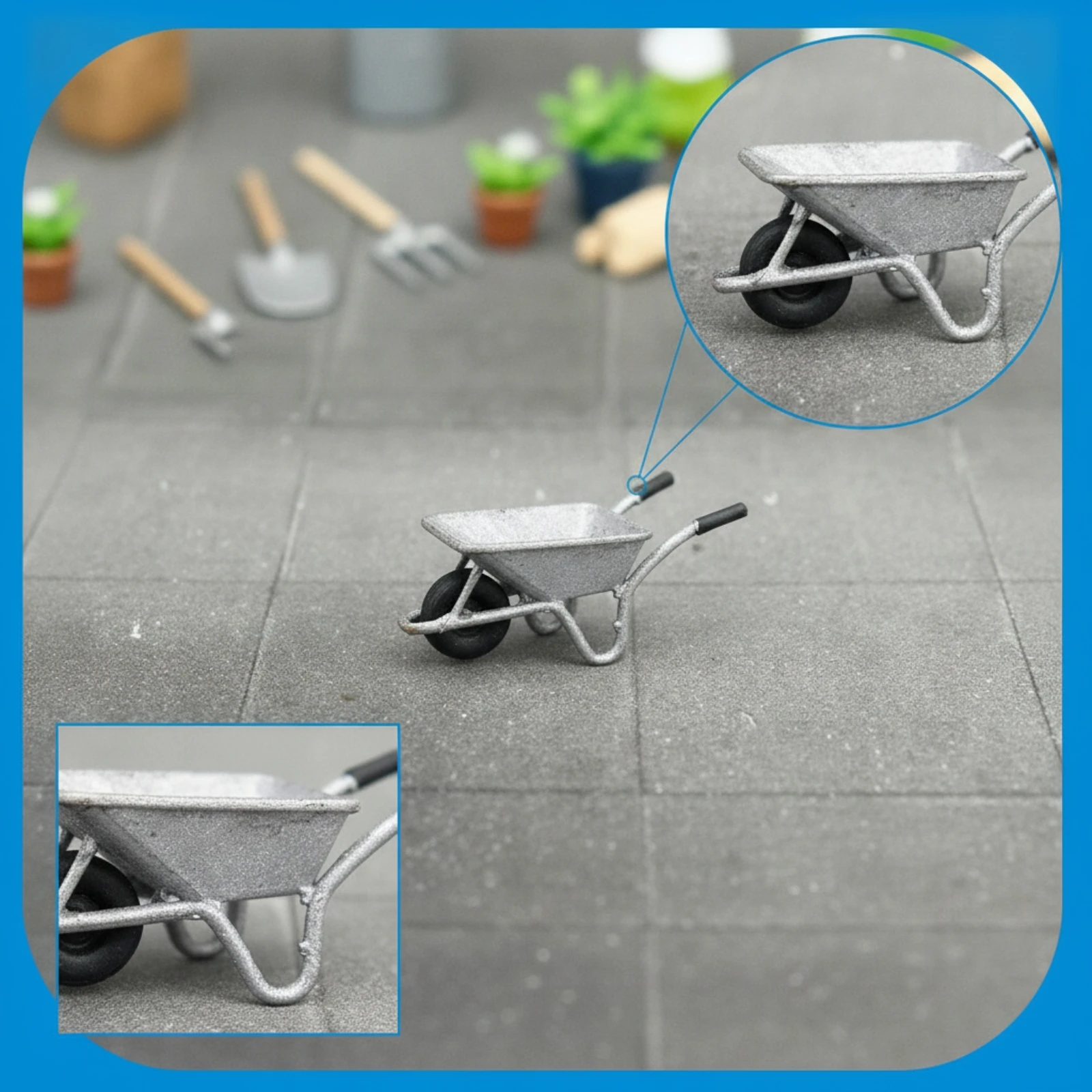 Miniature Wheelbarrow Resin Wheelbarrow Model Diorama Decoration Realistic Garden Tool Lifelike for Modelers, Dioramas