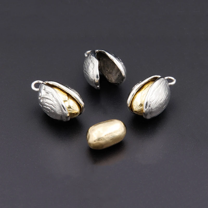 Double Color Nut Pistachios Lucky Keychains Pendants Brass Car Key Chains Rings Charms Handmade Luggage Accessories DIY Jewelry
