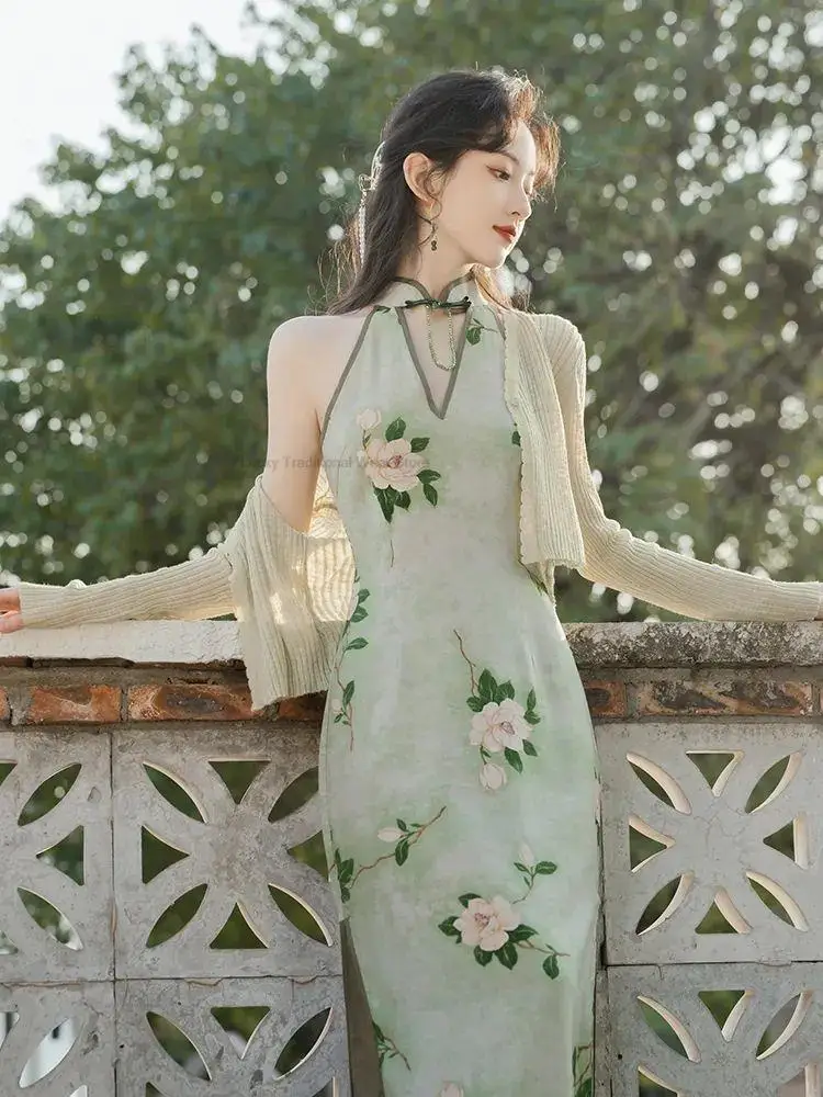 

Новое приталенное белое платье в китайском стиле ретро элегантное улучшенное платье без рукавов с разрезом