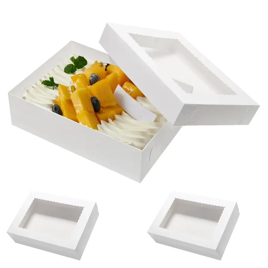 

19x14x4 Inches Cake Boxes Rectangle Half Sheet 1 2 Sheet Bakery Boxes with Window Donuts, Pastry Baking Cake, Pie White Cardboar