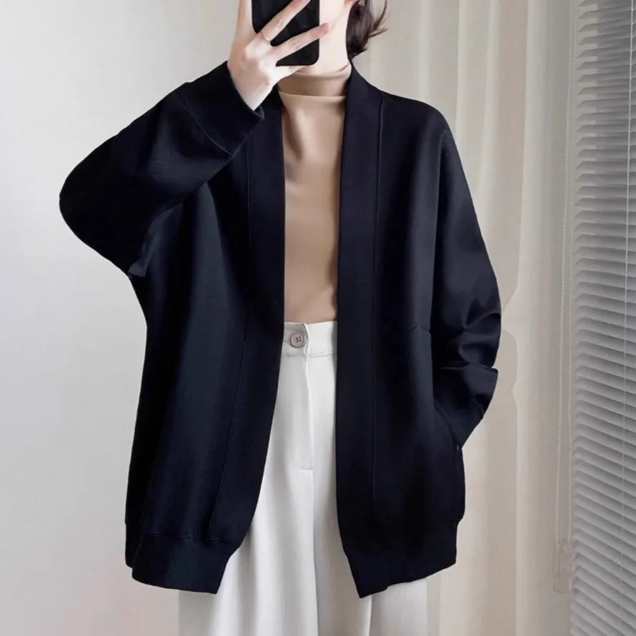 2025 outono novo tapete bf sle longo sve hoodie jaet feminino outerwear algodão buttonl oversized aberto cardigan topo