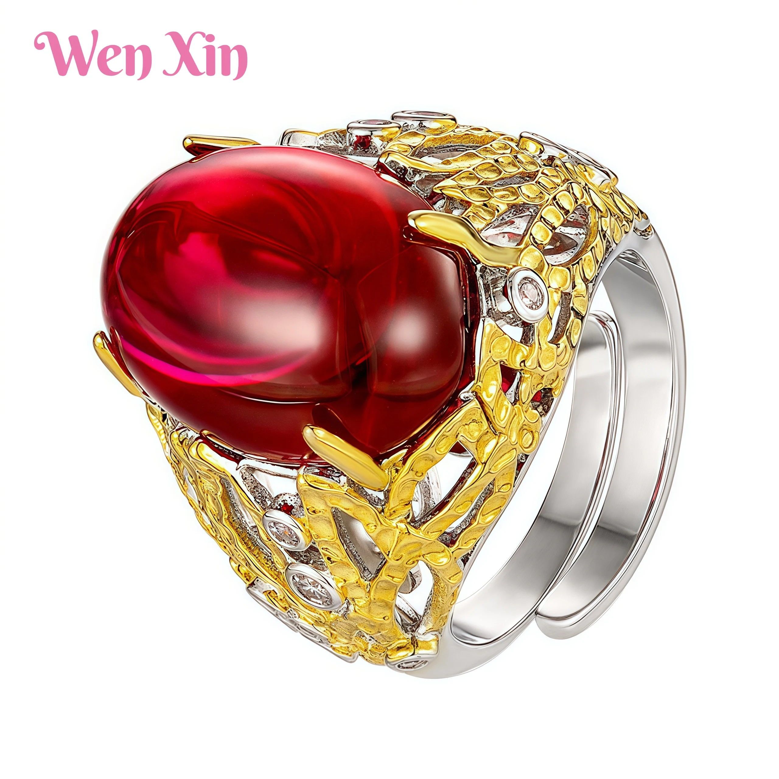 

WENXIN Brand Retro hollow ring Certificate Top Grade Quality Jewelry Ring For Women Retro Gold Gold Plated Opening Ring Jewelry