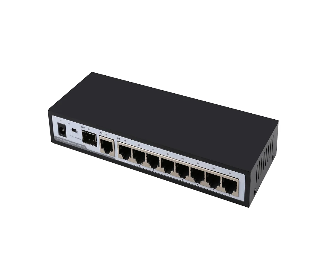 

10-портовый гигабитный неуправляемый коммутатор, 1 порт SFP 1000 Мбит/с, Vlan, поддержка передачи до 250 м