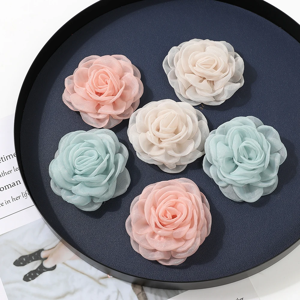 2/4Pcs Chiffon Artificial Hair Flowers Clothing Hair Corsage Fake Flowers Wall Wreath Wedding Decorations Craft Gift Accessories