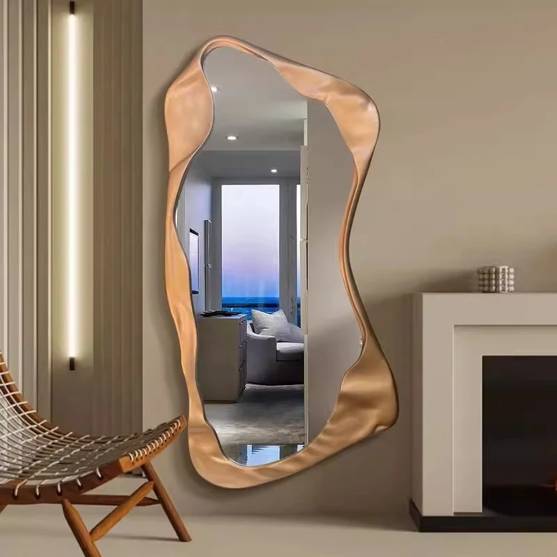 الفاخرة الشمال الكبير الحديثة الجدار الشنق مرآة جمالية غرفة المعيشة الديكور Espelhos المنتجات المنزلية متموجة خمر الذهب مرآة #3
