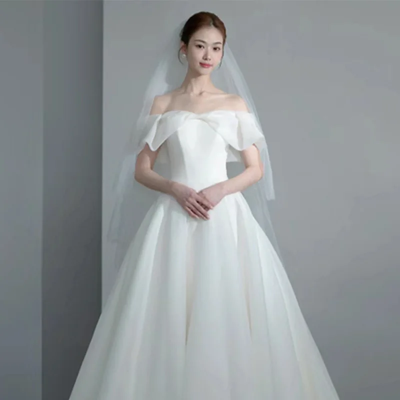 N75 Simple organza satin wedding dress light tulle forest style