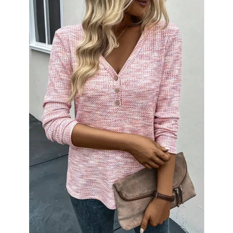 

Большие размеры 1XL-5XL, женские рубашки с длинным рукавом, повседневные вязаные топы, блузки, модный тонкий свитер на пуговицах, свободная футболка с v-образным вырезом