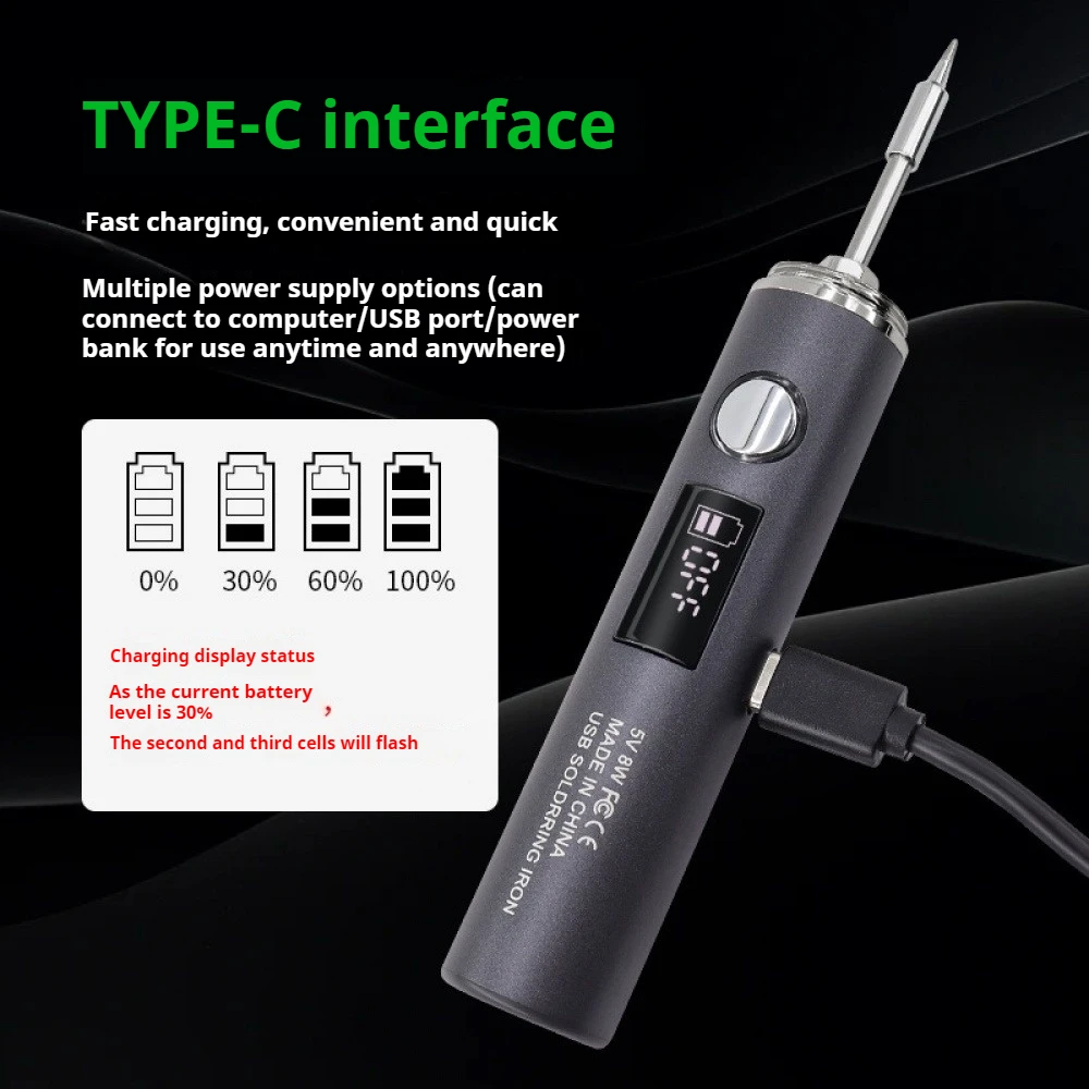 

Портативный паяльник с цифровым дисплеем Type-C со светодиодной подсветкой, 5 передач, регулируемая температура, 1400 мА, сварочная ручка для ремонта