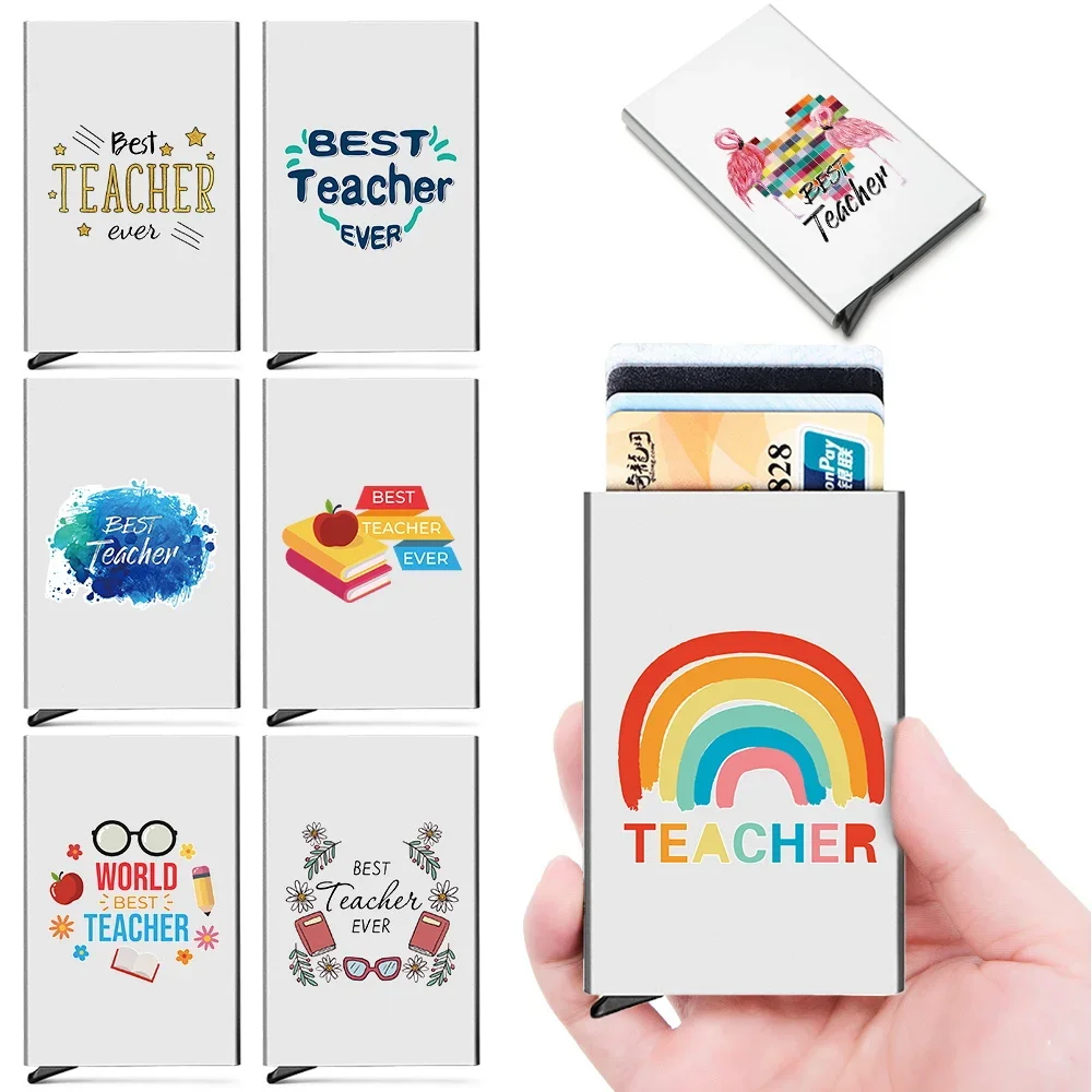 

Men Id Bank Credit Card Holder Double Rfid Blocking Wallet Security Aluminum Box Metal Purse Teacher Pattern Card Holder Case