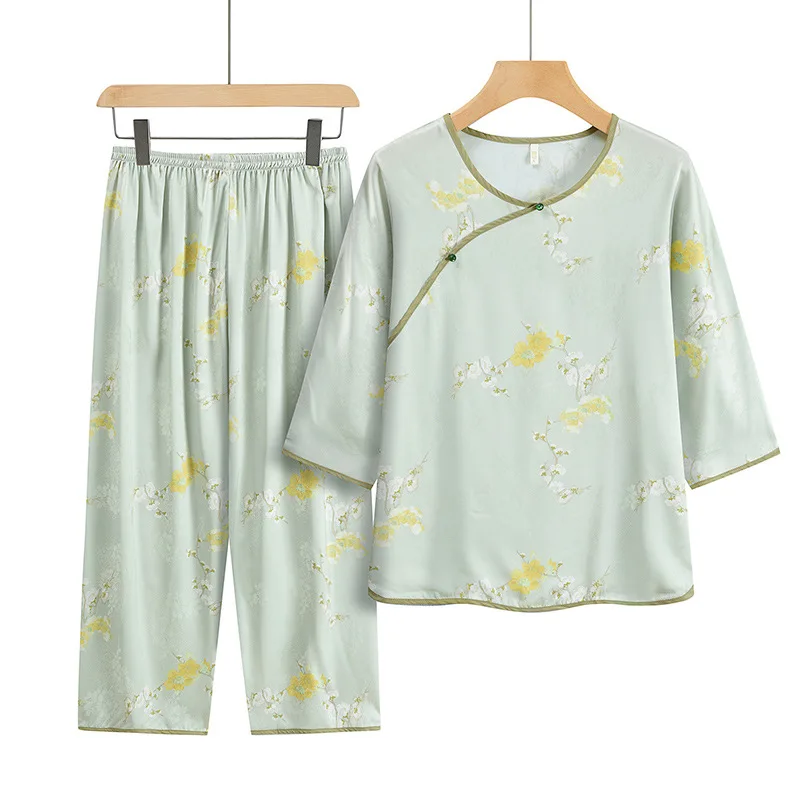 

Korean Fashion Pajama Sets for Women 2 Pieces Autumn New Elegant Three-quarter Sleeves Sleepwear Summer Leisure Pijama Mujer