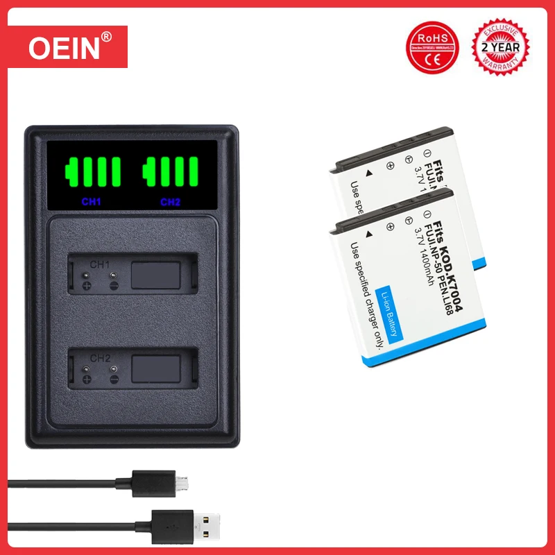 Klic-7004 D-Li68 Battery and Charger for Fujifilm NP-50, Fuji X10 X20 F50 F75 F665 F775, for Kodak M1033 M1093 V1073 Zi8 Zi12
