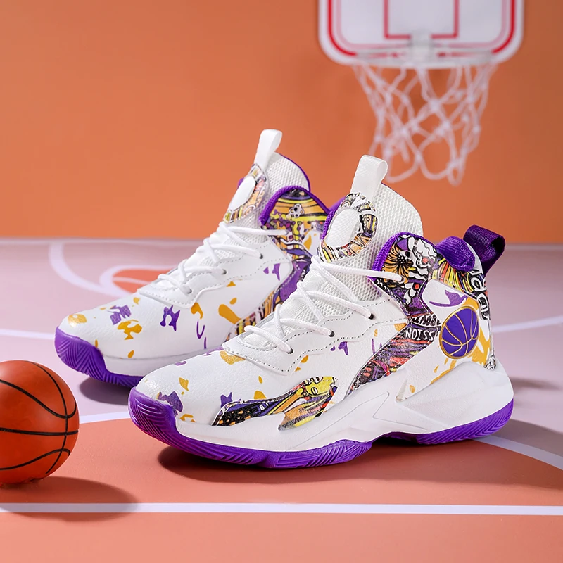 Moda tênis de basquete para crianças tênis de alta qualidade crianças sapatos esportivos casuais tornozelo-protegido anti-escorregadio ginásio formadores meninos