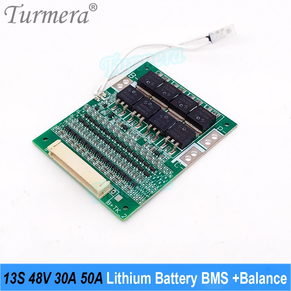 Turmera 13S 30A 50A Balance BMS 48V 54.6V 18650 21700 Lithium Battery Protected Board with NTC Use in Electric Bike or E-Scooter