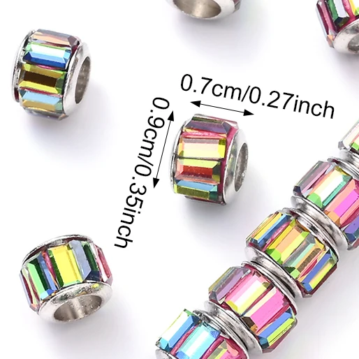 20 Stück 7x9mm Bunte Glasperlen mit Großem Loch, Legierungs-Kristall-Metallperlen für Schmuck, DIY-Armbänder, Halsketten – Detail 2