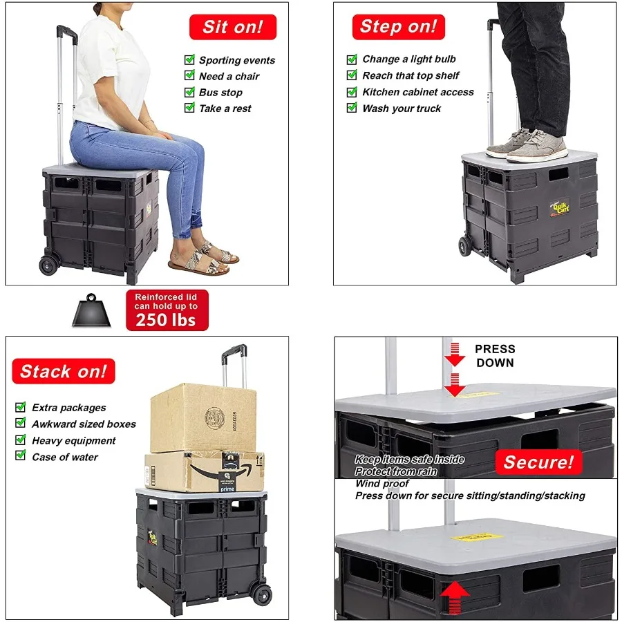 Quik Cart Collapsible Rolling Crate on Wheels for Teachers Tote Basket 80 lbs Capacity Made from Heavy Duty Plastic and Used as