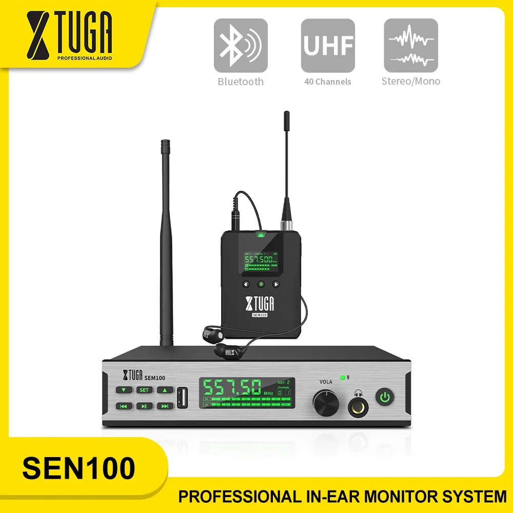 XTUGA SEM100 UHF Professional Wireless In Ear Monitoring System with Wide Dynamic Range For Stage Performance Audio Broadcasting