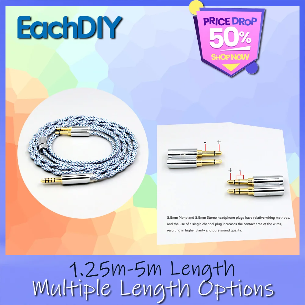 

99% Pure Silver Mix Graphene OCC Shielding Earphone Cable For Denon AH-D7200 AH-D5200 AH-D7100 AH-D9200 AH-D600 LN008641