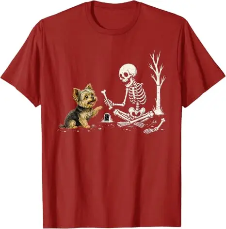 Lustiges Yorkie-Skelett und Halloween-Kostüm-Totenkopf-T-Shirt Y2K Niedlicher Welpe Hund Papa Mama Grafik-Bekleidung Halloween Haustierliebhaber-T-Shirts – Detail 8
