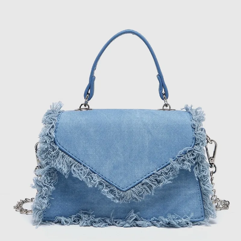 

2026 Vintage Denim Small Bag, Tassel Blue Mini Small Bag, Chain Carrying Crossbody Bag