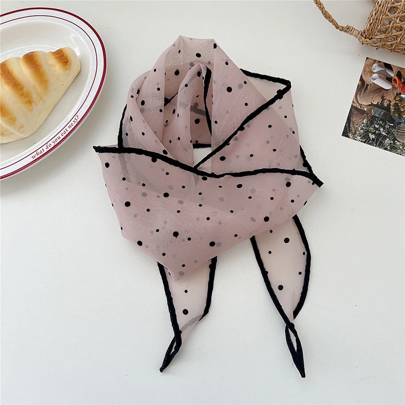 Polka-Dot Rhombus Hair Scarf for Women Silk Headbands Fashion Versatile Dot Headscarf Korean Sweet Bandanas Decorate Gauze Scarf