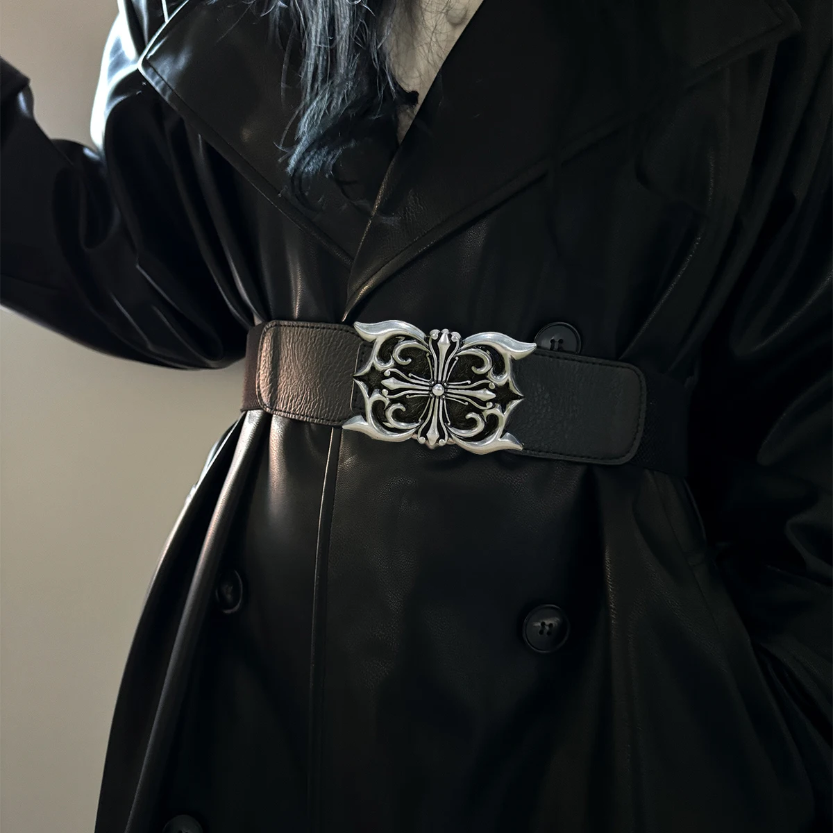 Breiter elastischer Gürtel Mantel Stretch Taillengürtel Damen Kleid Zubehör Bund Korsett Taille Totenkopf Schnalle Gothic Kummerbunds