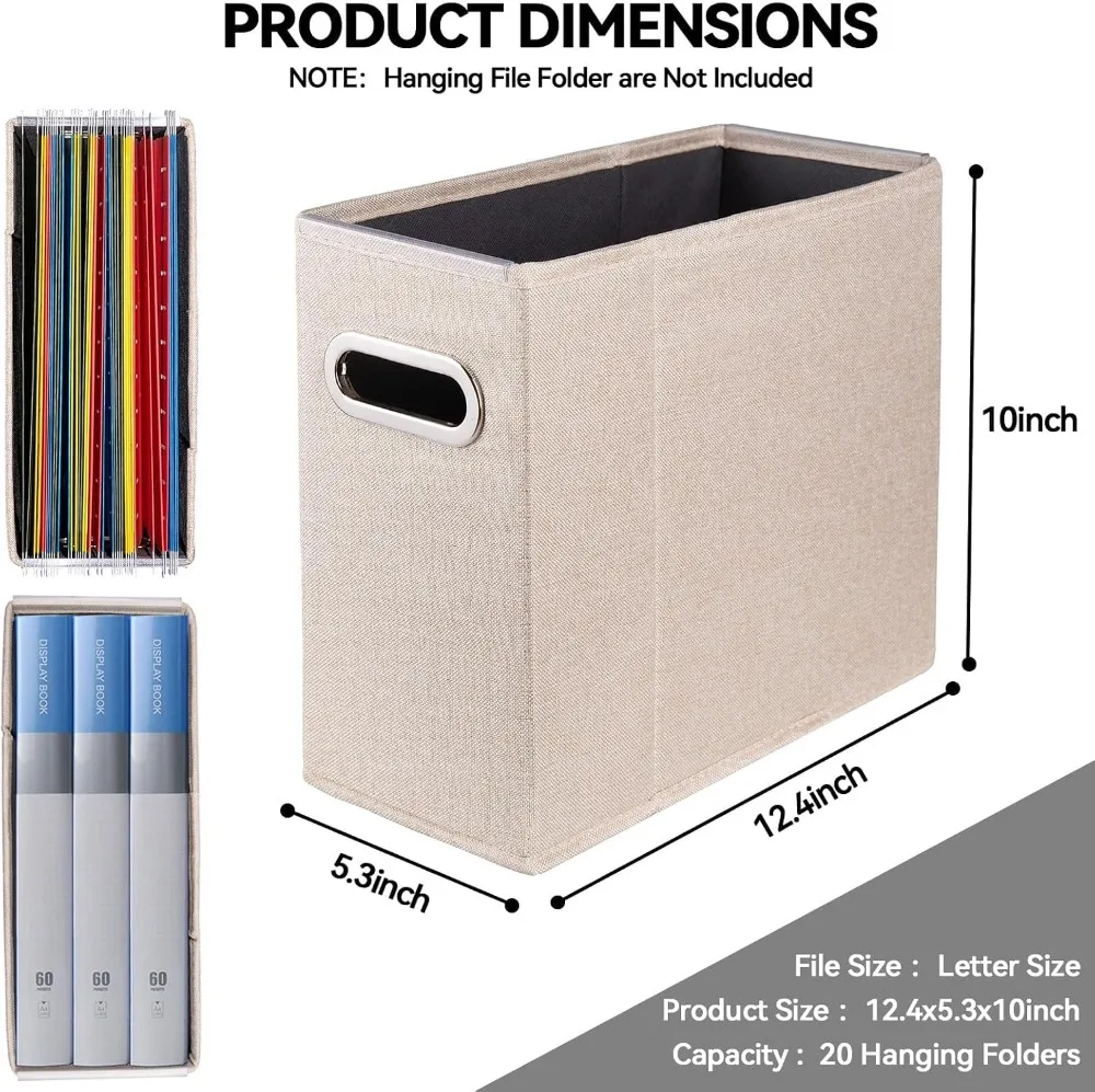 Collapsible Fabric File Organizer Box with Metal Handle for Letter Size, 8-Pack, Beige