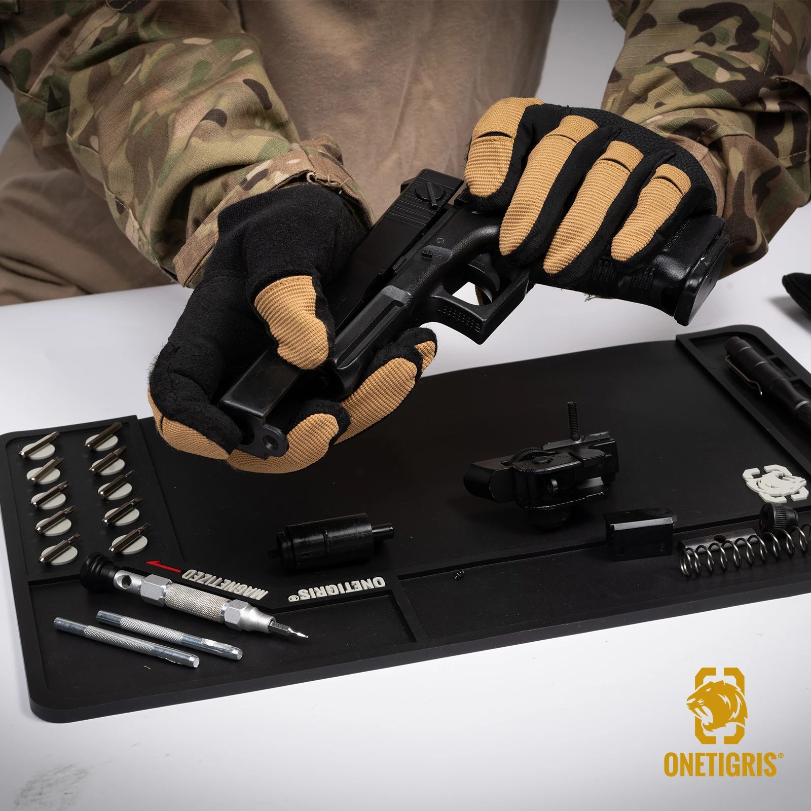 OneTigris Gun Cleaning Mat Rifle Pistol Gun Mat with Magnetic Dots, Non-Slip Oil ResistantSmall (16.5”x10.4”) Boyfriend Gifts