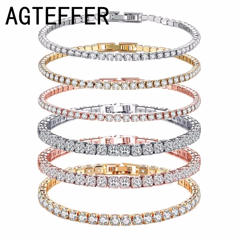 

New 925 Sterling Silver Hip Hop Fashion Women's Tennis Bracelet Rose Gold Shining Cubic zirconia Bracelet Wedding Jewelry Gift