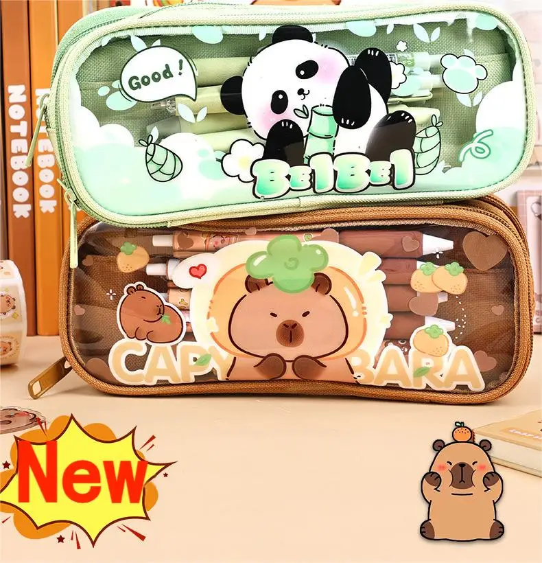 Miniso capybara stationery Pen bag Cute Double zipper double pencil case multi-functional Kuromi pencil case 2024 New