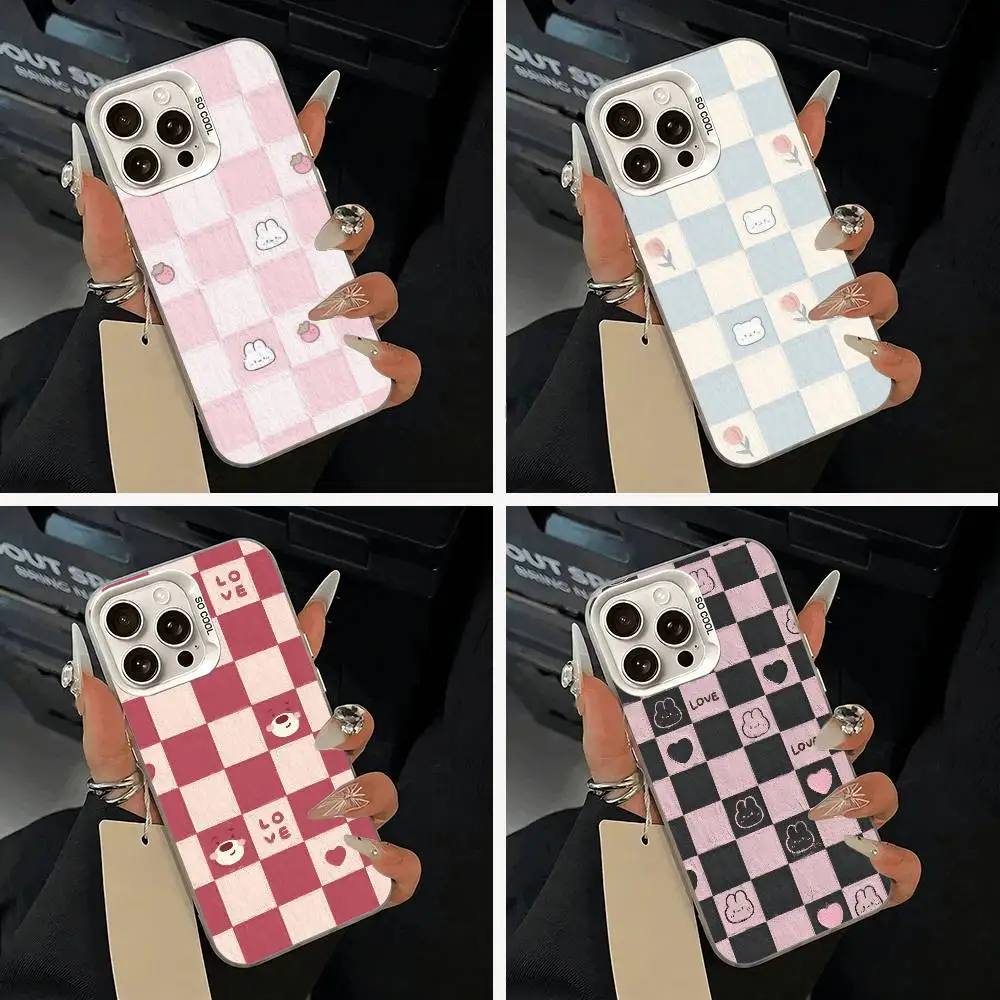 

Fresh Checkerboard Phone Case For IPhone 17 Air 16 15 14 13 12 11 Pro Max White Sliver Hard Cover