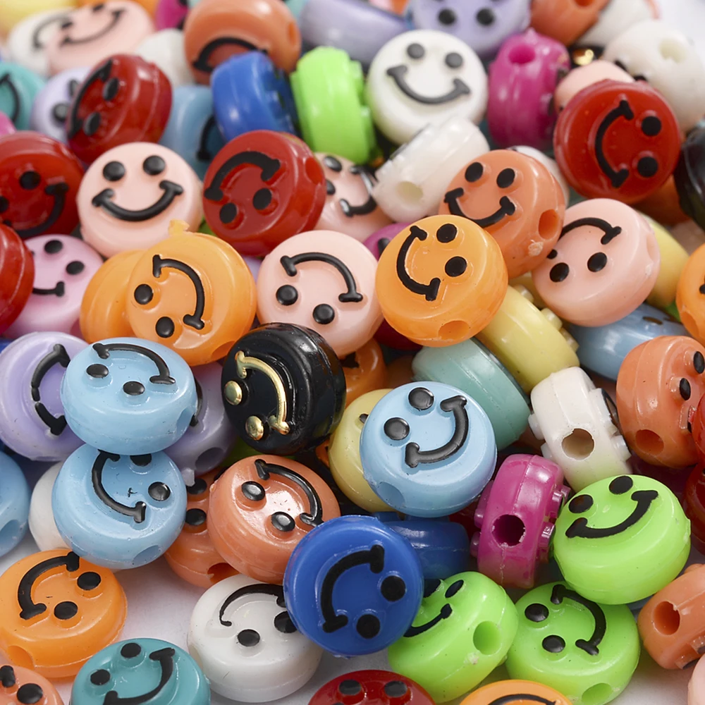 

Wholesale 1000Pcs Colorful Acrylic 10mm Round Flat Smiling Face Beads DIY Homemade Necklace Bracelet Jewelry Accessories