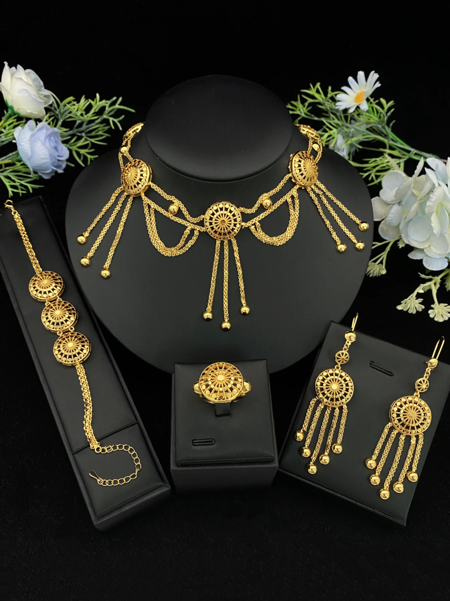 JRH Party Jewelry Set Gold-Plated Copper Earrings Necklace Bracelet Fashion Perfect for Women Dancers