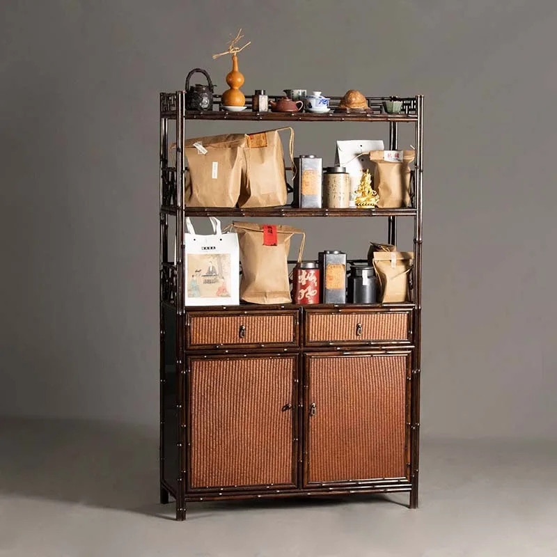 Zizhu bookcase, large tea room club study storage cabinet, classical tea cabinet, bamboo shelf tea space