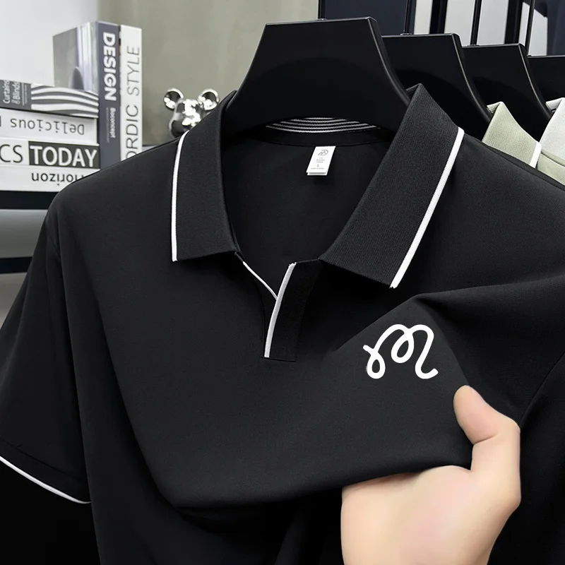 Neues Herren-Poloshirt mit Original-Print in Unifarbe, Sommer-Komfort, Kurzarm, Revers-T-Shirt, Luxuriöse Business-Casual-Herrenbekleidung – Detail 2