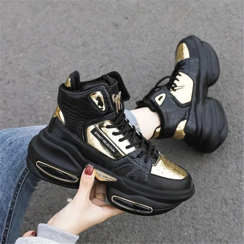 High Top Chunky Sneakers Women Designer Platform Shoes Female Basket Femme Sapatos Winter Thick Bottom Lady Trainers Women Shoes