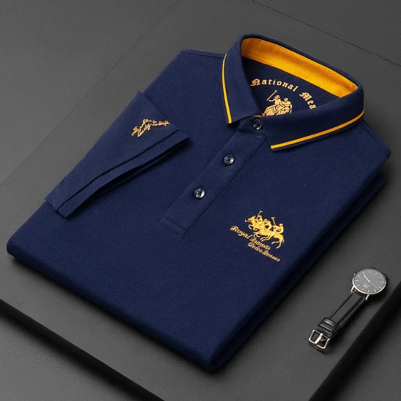 Polo d\'été brodé à col 100% coton pour hommes, Polo à manches courtes, Mode Solide Document Haut décontracté T-shirt M-4xl