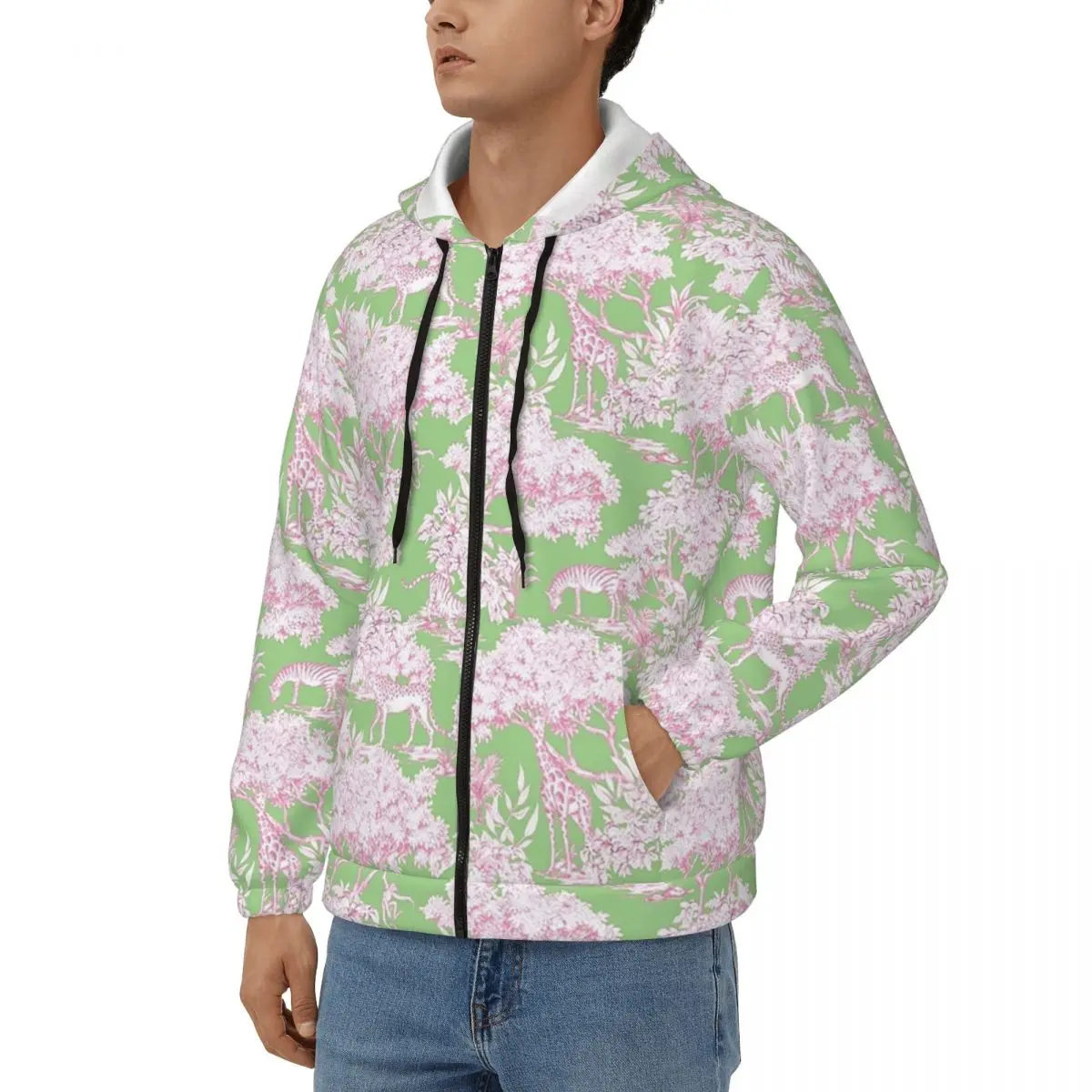 Forest Toile De Jouy Zipper Hoodies Hip Hop Pullover Autumn Winter Men Women Sweatshirts Long Sleeve Tops