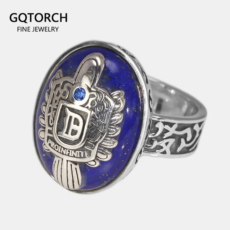 The Vampire Diaries Rings Real 925 Sterling Silver Damon Salvatore Ring Men\'s With Lapis Lazuli Natural Stone Customized Jewelry