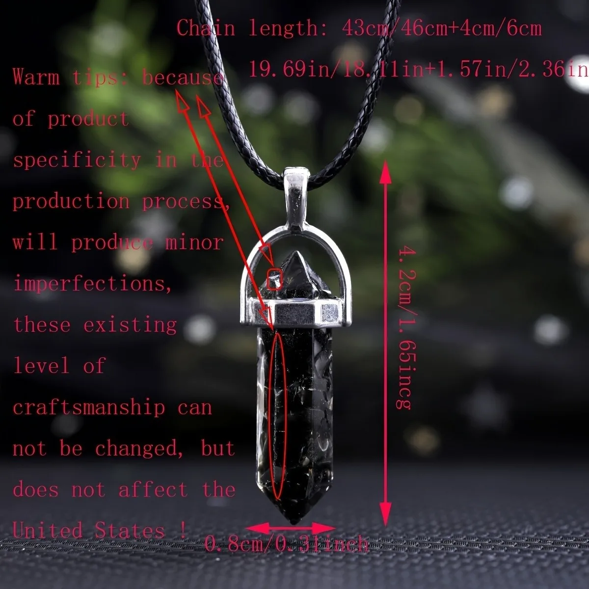 10Pcs Resin Pebble Natural Stone Hexagonal Prism Pendant with Adjustable Black Leather Cord, Synthetic Crystal Necklace Set.