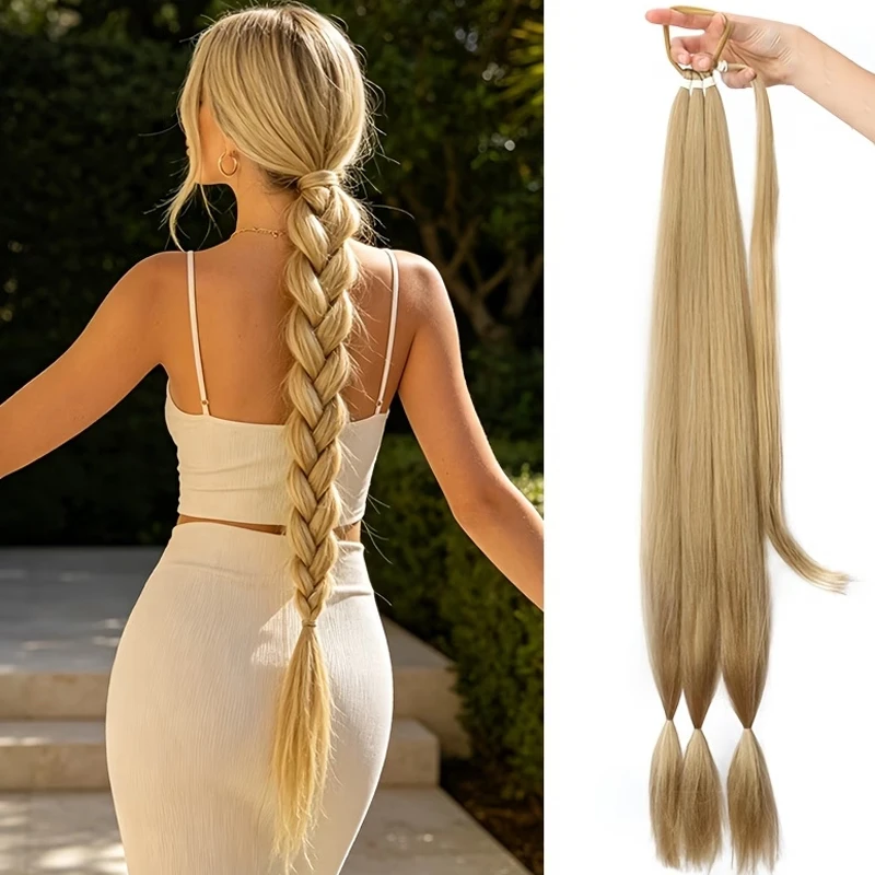 30 Inch Synthetic Braided Ponytail Hair Extension, Synthetic Fiber Ponytail Wig for Women Daily Party