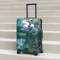 Cubierta de maleta con pintura al óleo, lirios de agua, flores Monet, protección de viaje de crucero, accesorios de equipaje elásticos para vacaciones